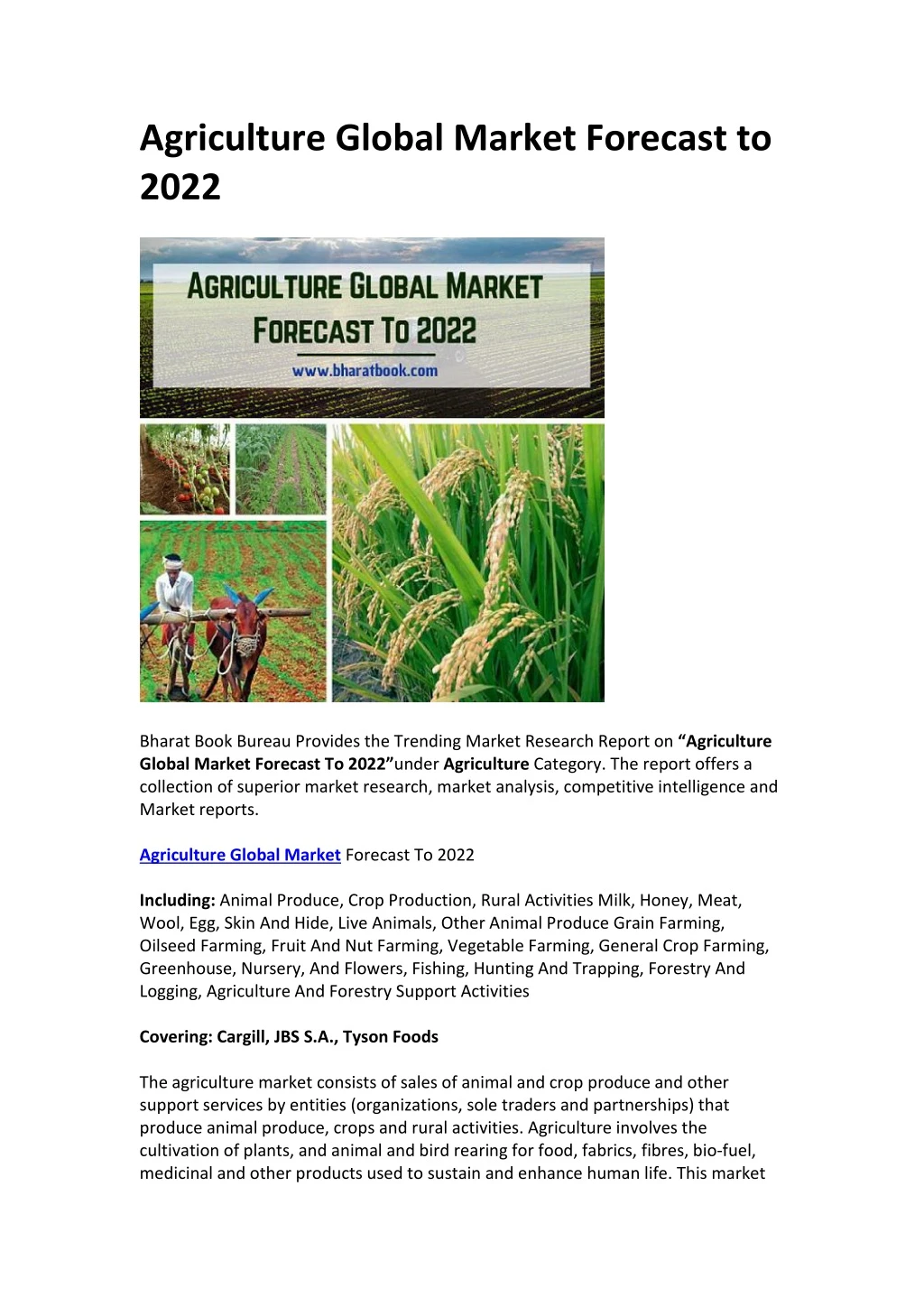 agriculture global market forecast to 2022