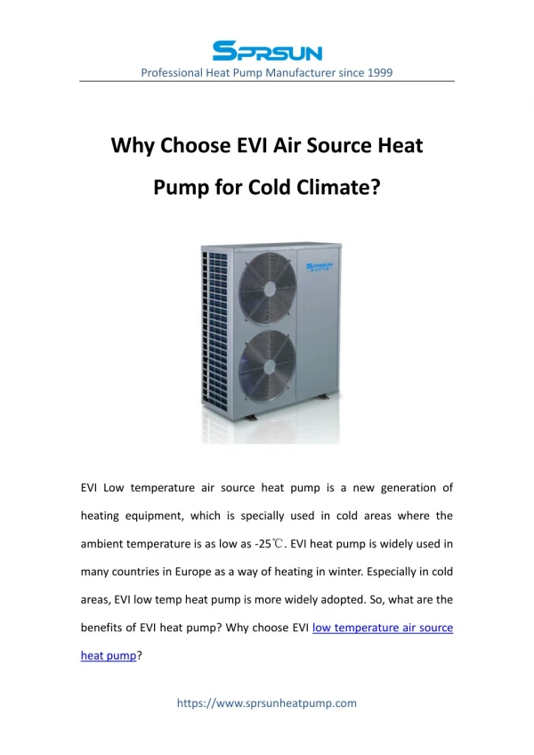 Why Choose EVI Low Temperature Air Source Heat Pump