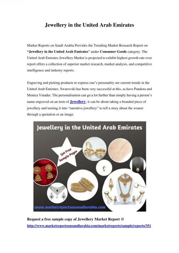 Jewellery Market in United Arab Emirates - Outlook to 2024