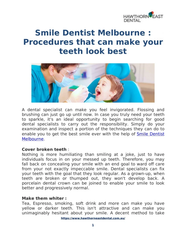 Best Smile Dentist Melbourne : Hawthorn East Dental