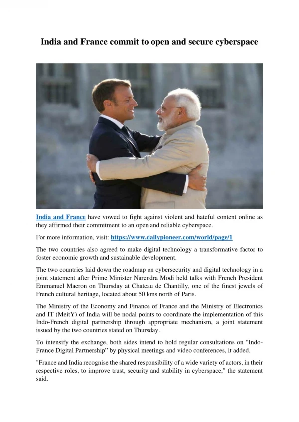 India and France commit to open and secure cyberspace