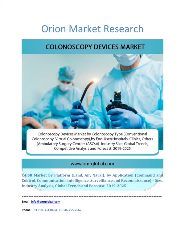 Colonoscopy Devices Market Segmentation, Forecast, Market Analysis, Global Industry Size and Share to 2025
