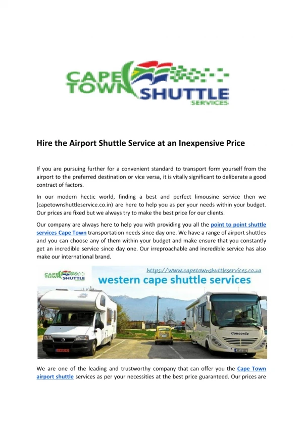 Hire the Airport Shuttle Service at an Inexpensive Price