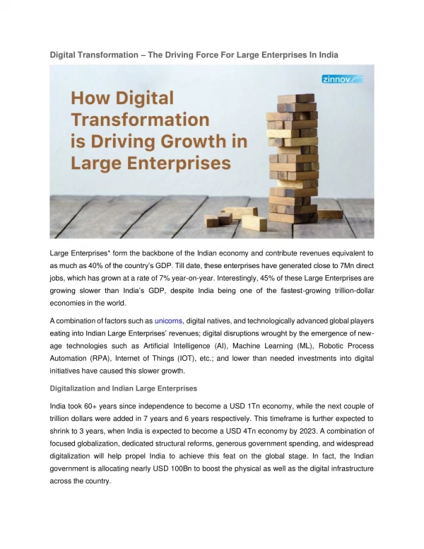 Digital Transformation – The Driving Force For Large Enterprises In India