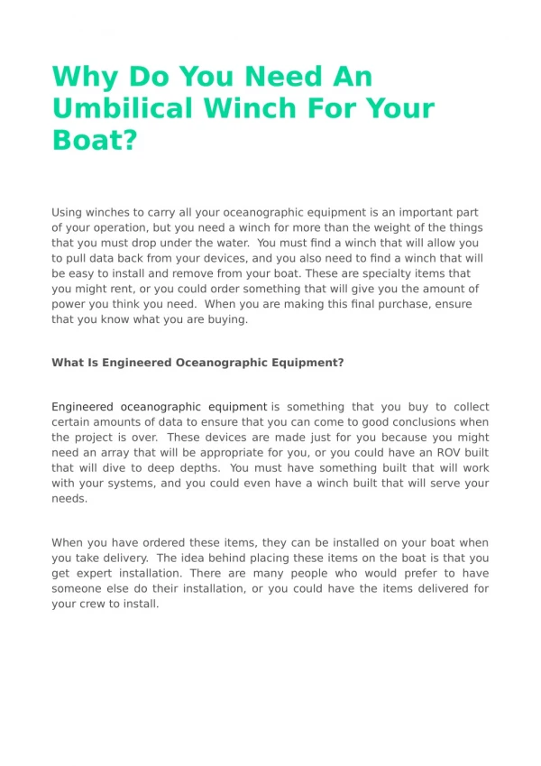 Why Do You Need An Umbilical Winch For Your Boat?