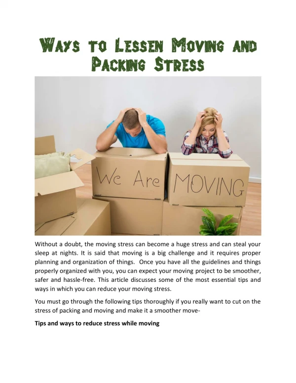Ways to Lessen Moving and Packing Stress
