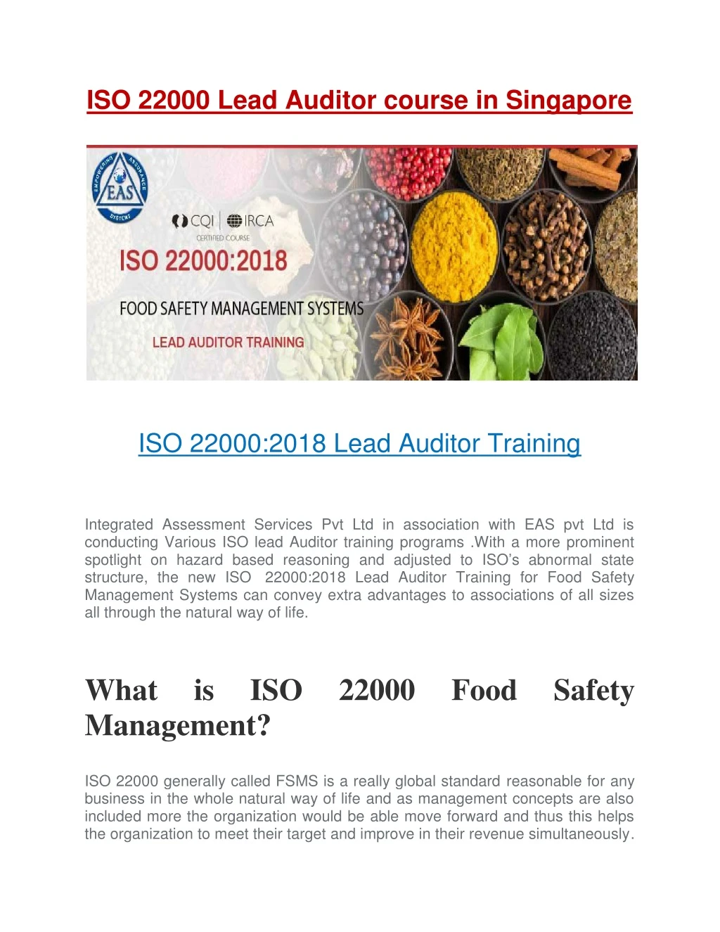 iso 22000 lead auditor course in singapore