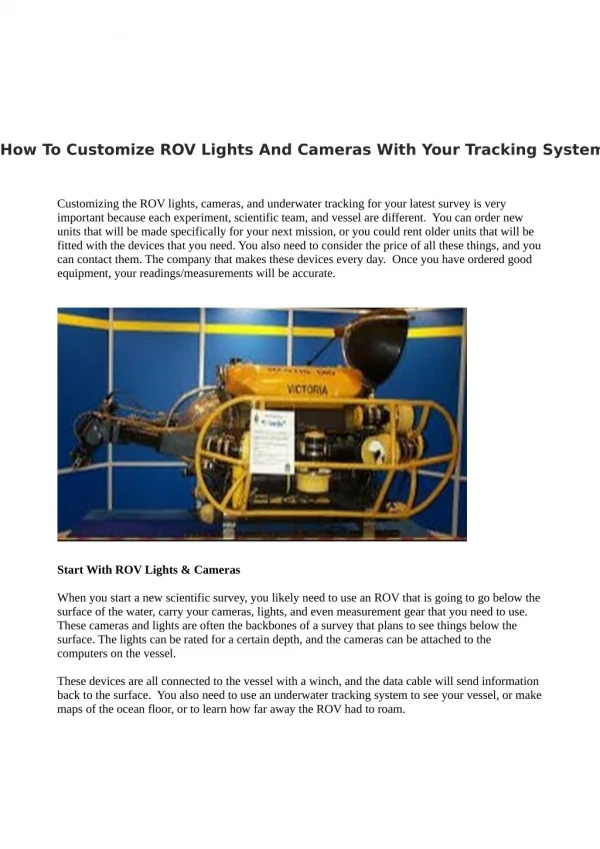 How To Customize ROV Lights And Cameras With Your Tracking System?