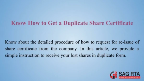 Following Are The Steps To Receive Duplicate Share Certificate