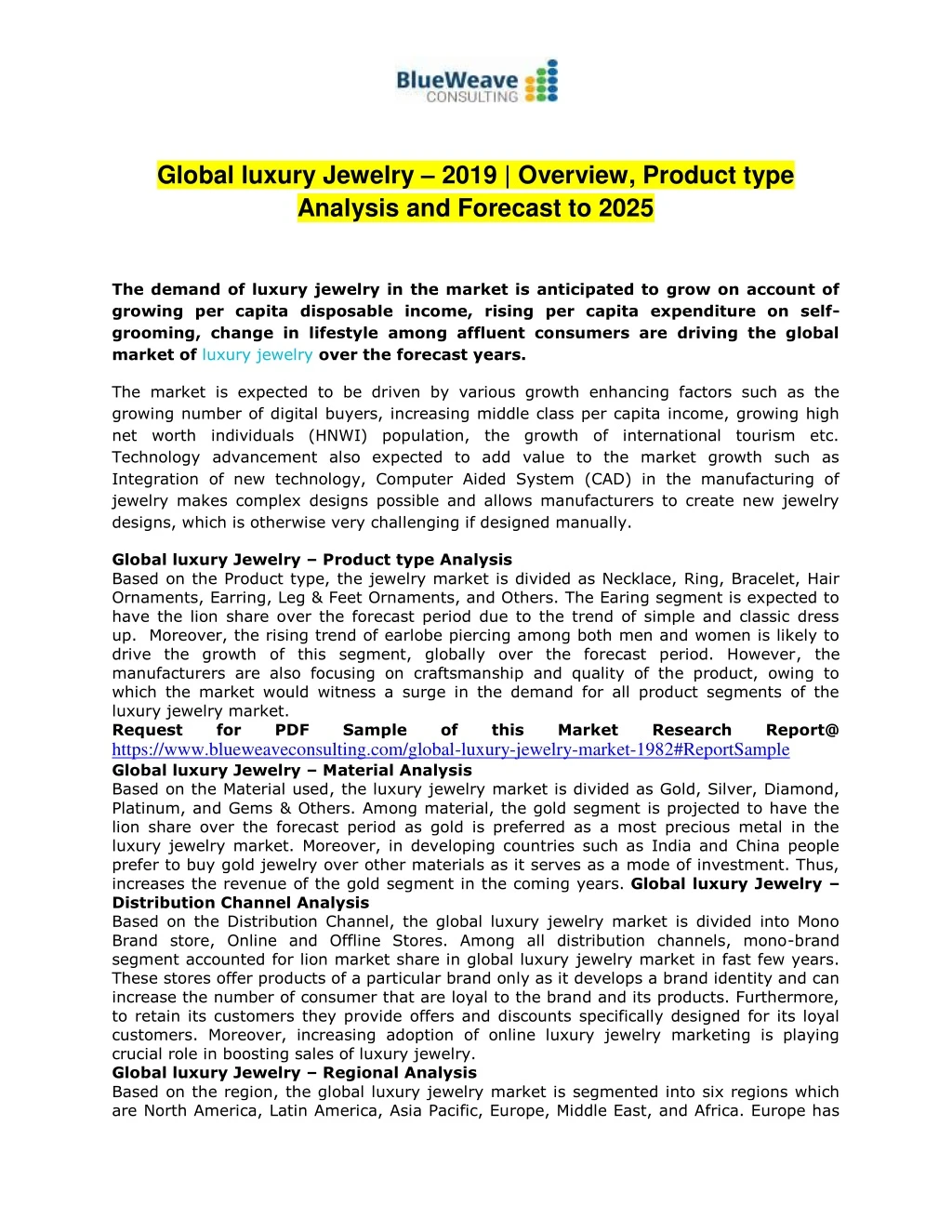 global luxury jewelry 2019 overview product type