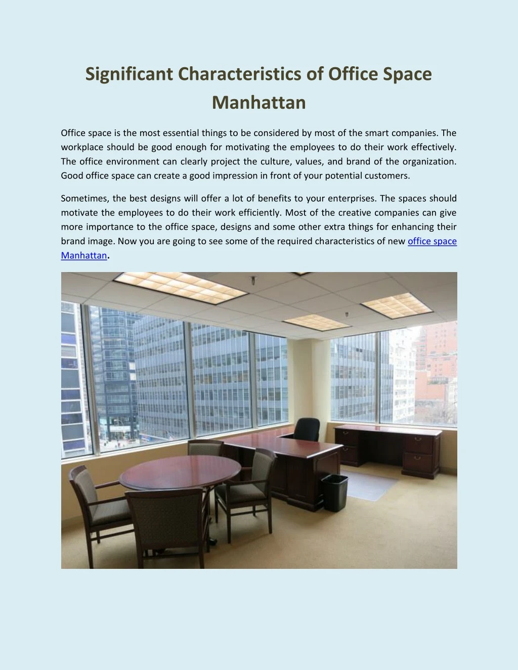 significant characteristics of office space