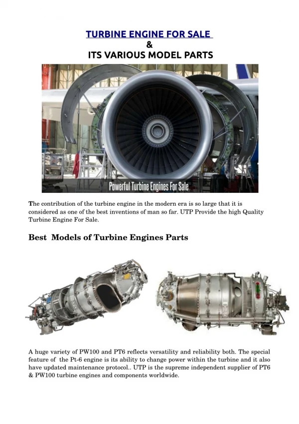 Get Top Quality Turbine Engines For Sale
