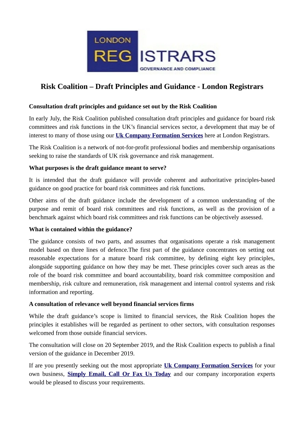 risk coalition draft principles and guidance