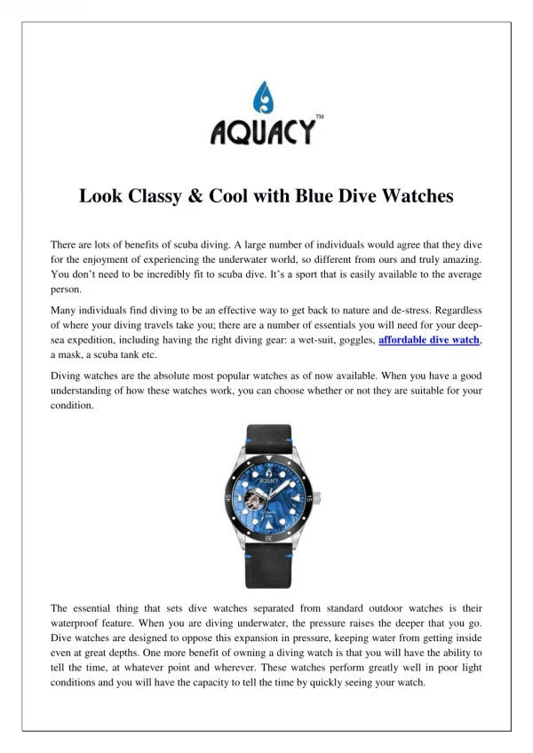 Look Classy & Cool with Blue Dive Watches