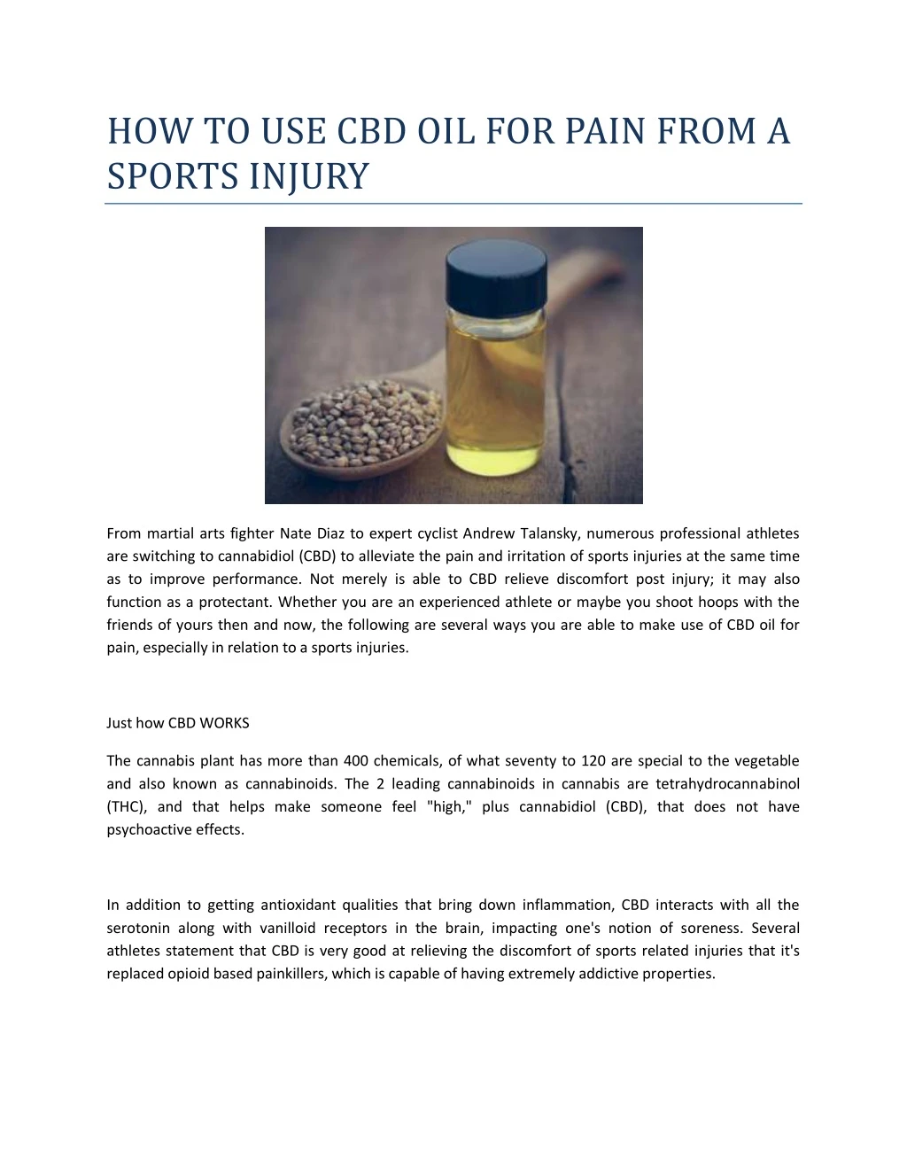 how to use cbd oil for pain from a sports injury