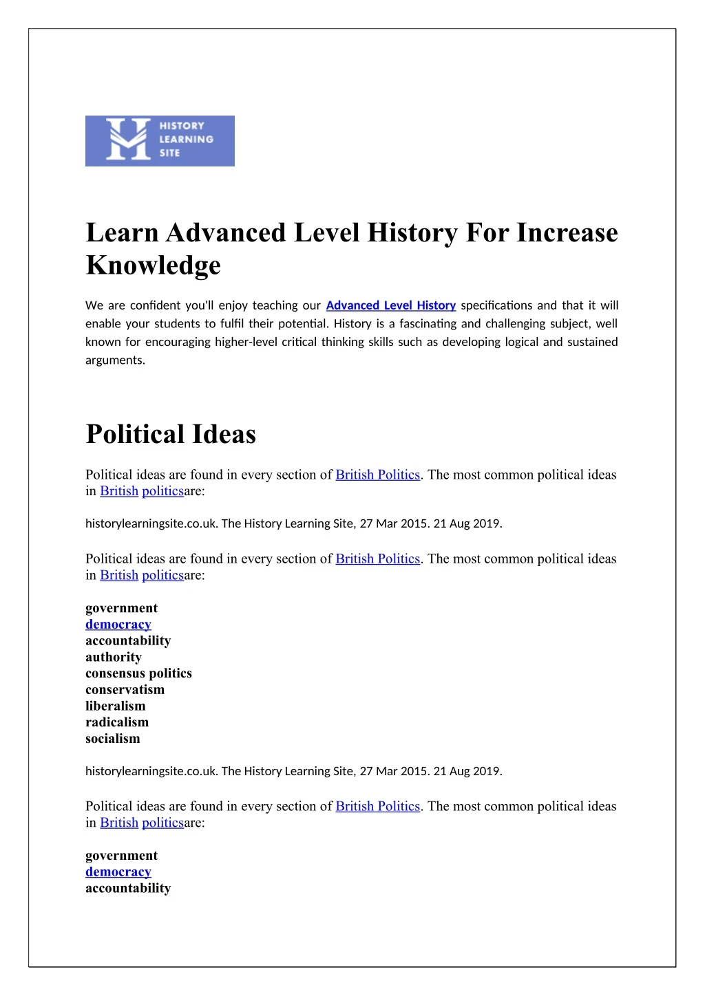 learn advanced level history for increase