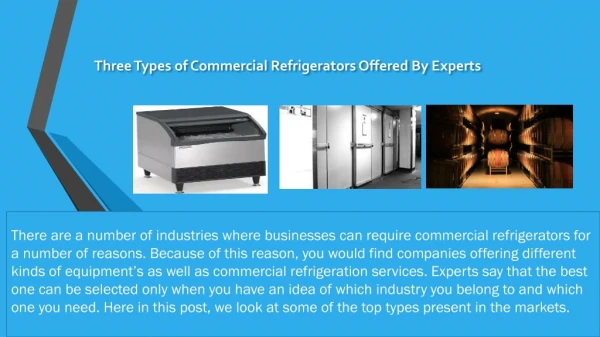 Three Types of Commercial Refrigerators Offered By Experts