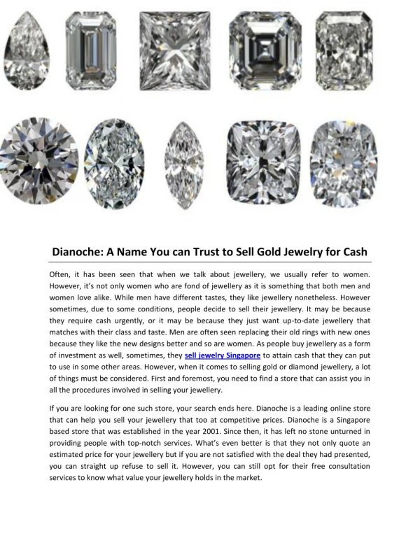 Dianoche: A Name You can Trust to Sell Gold Jewelry for Cash