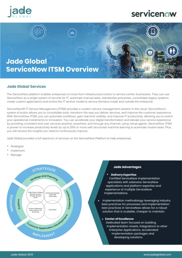 Jade Global ServiceNow ITSM Overview