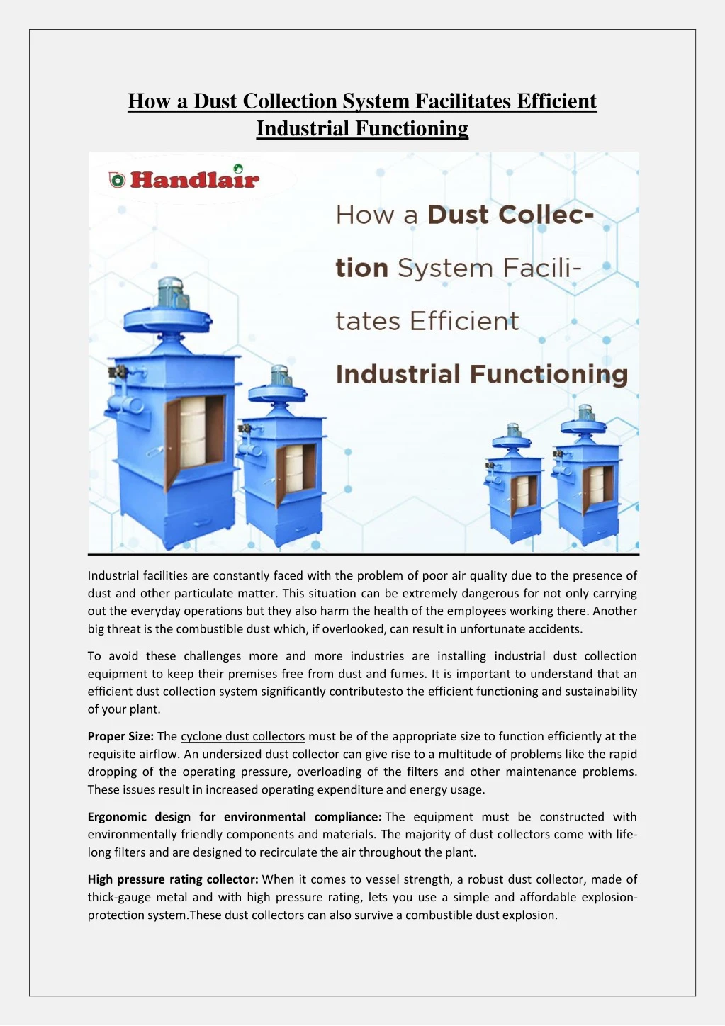 how a dust collection system facilitates