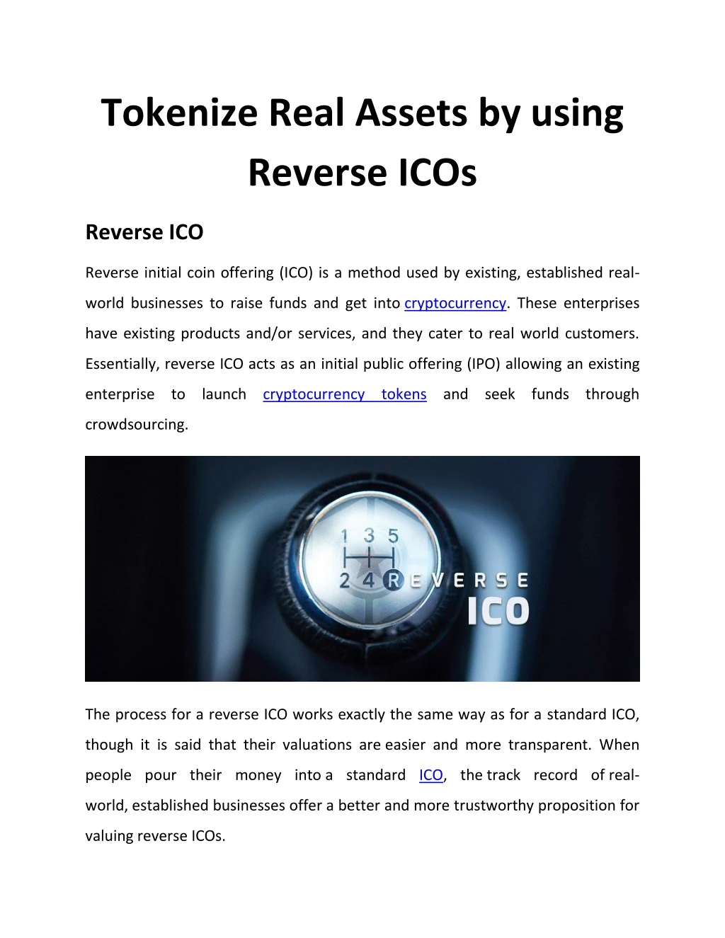 tokenize real assets by using reverse icos