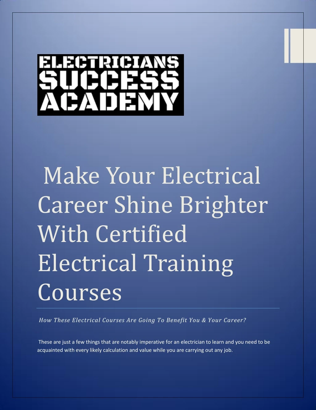 make your electrical career shine brighter with