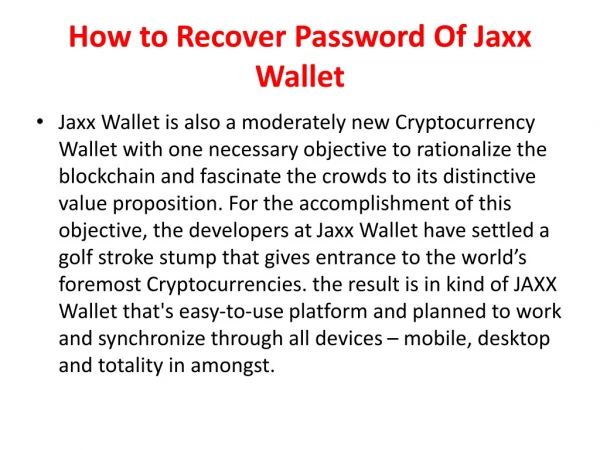 How to Recover Password Of Jaxx Wallet