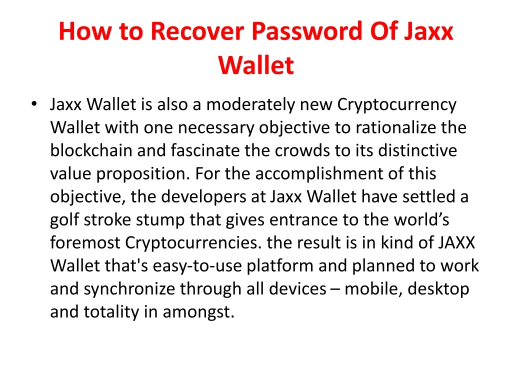 how to recover password of jaxx wallet