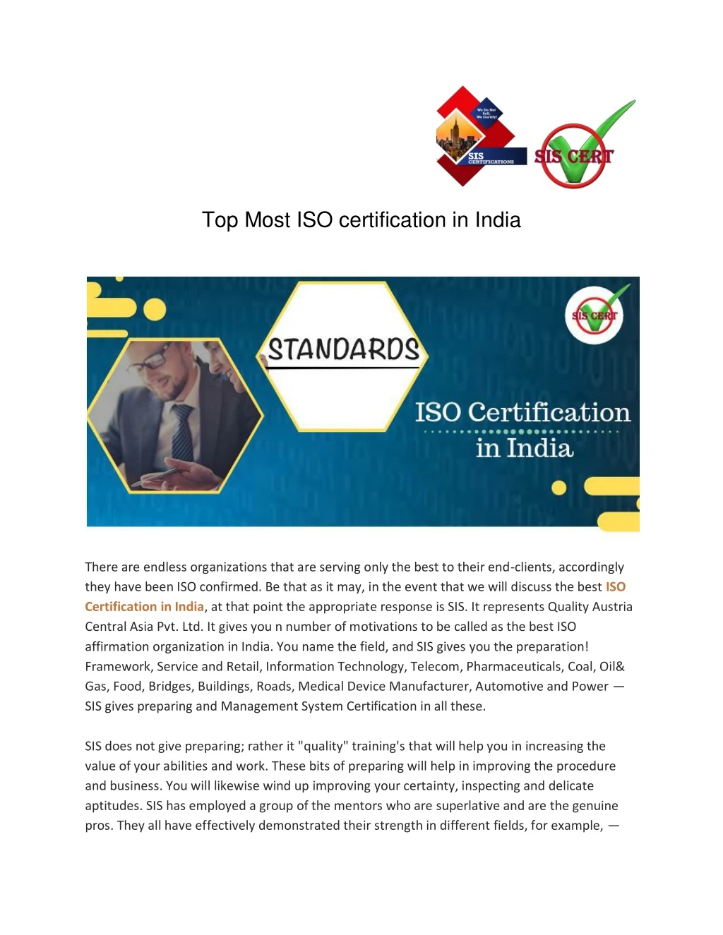 top most iso certification in india
