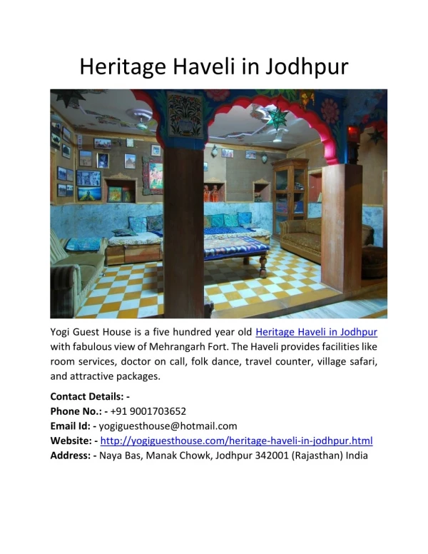 Heritage Haveli in Jodhpur