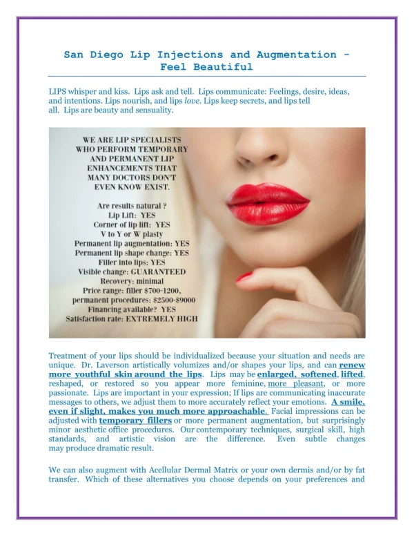 San Diego Lip Injections and Augmentation - Feel Beautiful