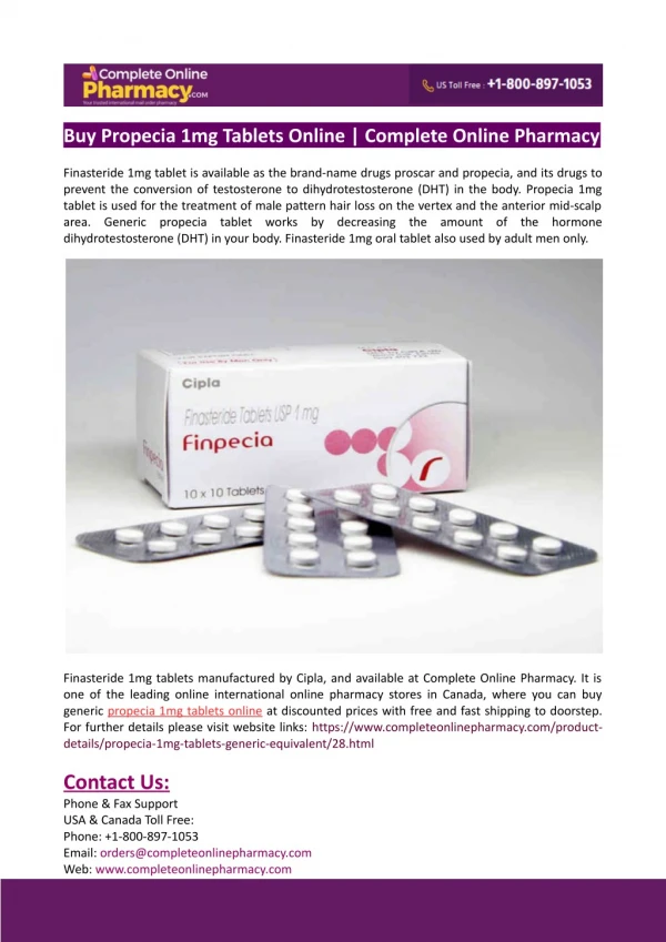 Buy Propecia 1mg Tablets Online-Complete Online Pharmacy
