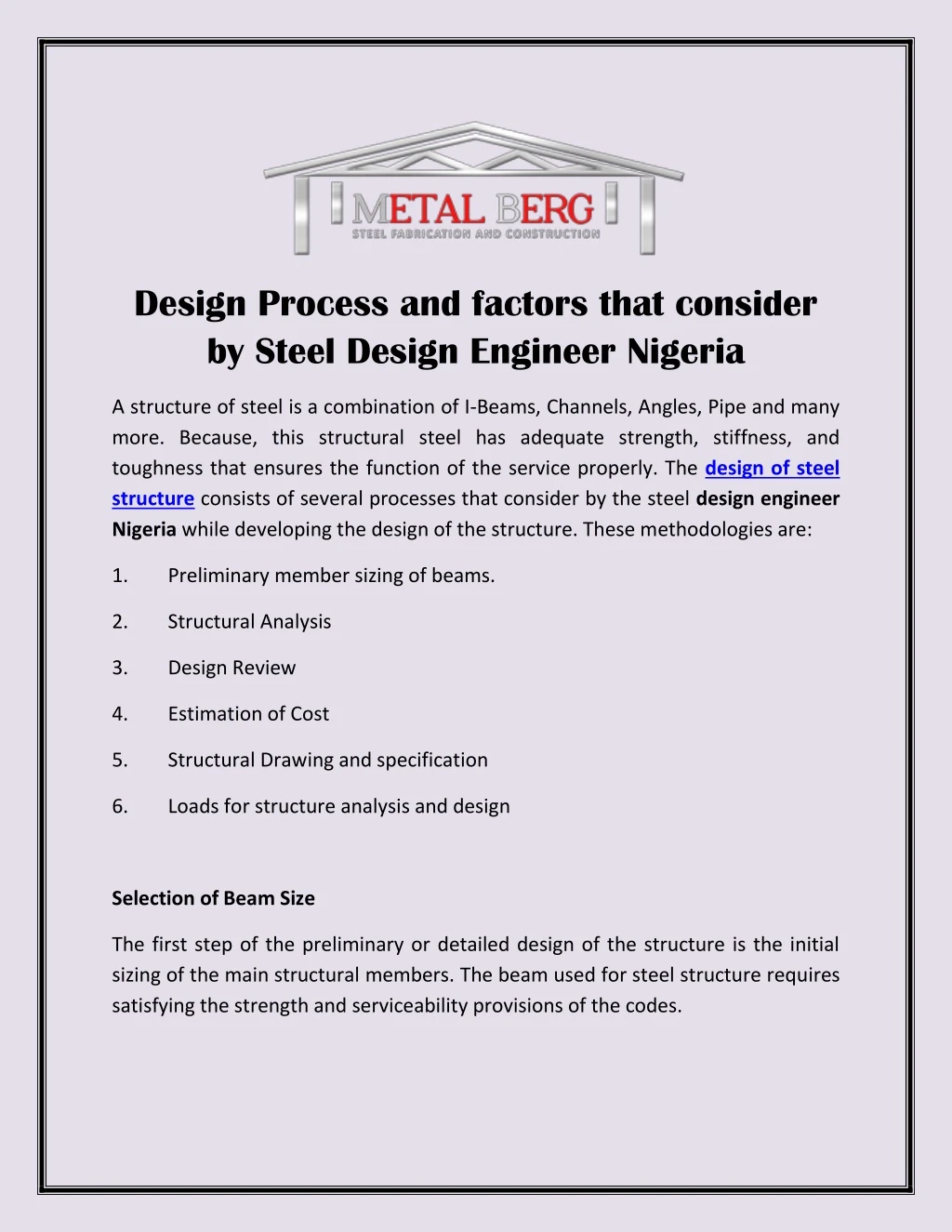 design process and factors that consider by steel