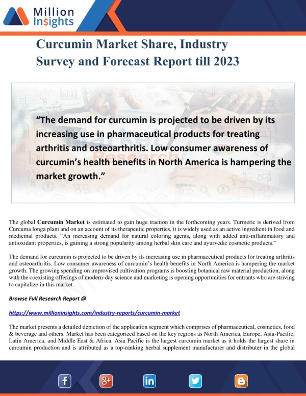 Curcumin Market Share, Industry Survey and Forecast Report till 2023