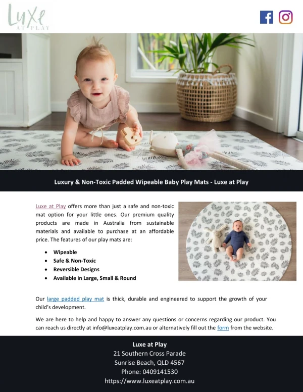 Luxury & Non-Toxic Padded Wipeable Baby Play Mats - Luxe at Play
