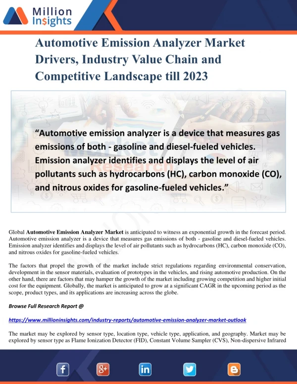 Automotive Emission Analyzer Market Drivers, Industry Value Chain and Competitive Landscape till 2023