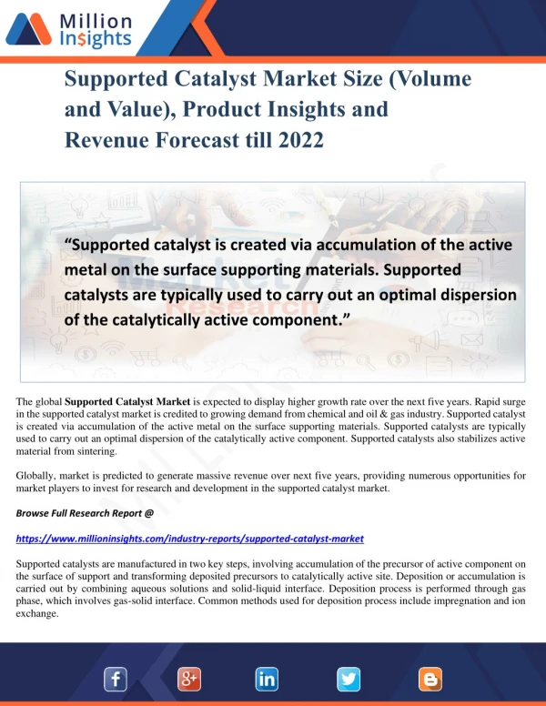 Supported Catalyst Market Size (Volume and Value), Product Insights and Revenue Forecast till 2022