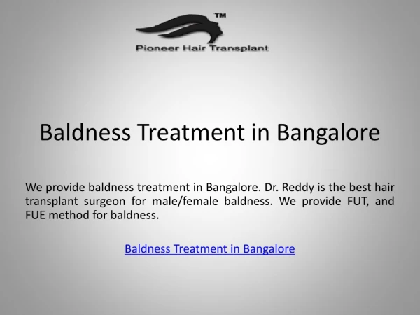 Baldness Treatment in Bangalore