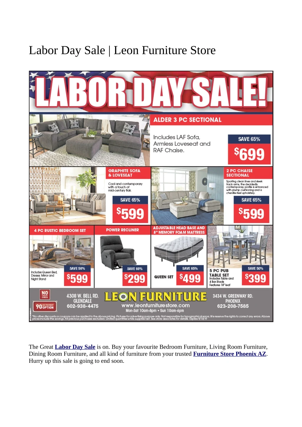 labor day sale leon furniture store