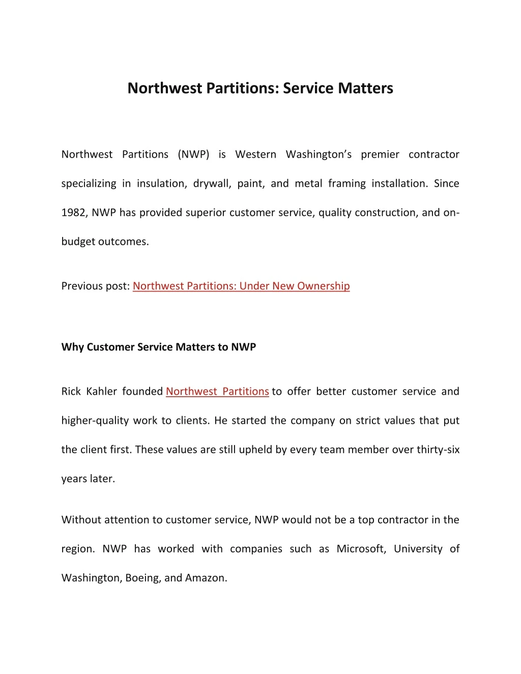 northwest partitions service matters