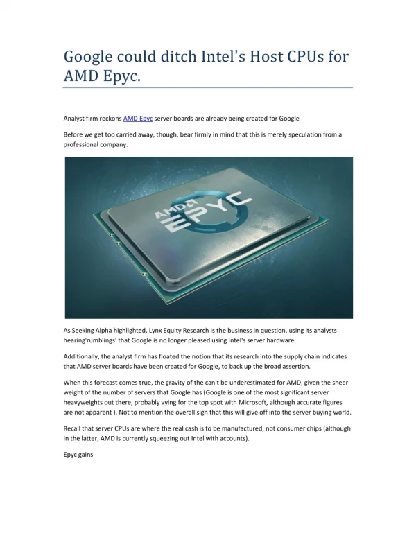 Google could ditch Intel's Host CPUs for AMD Epyc.