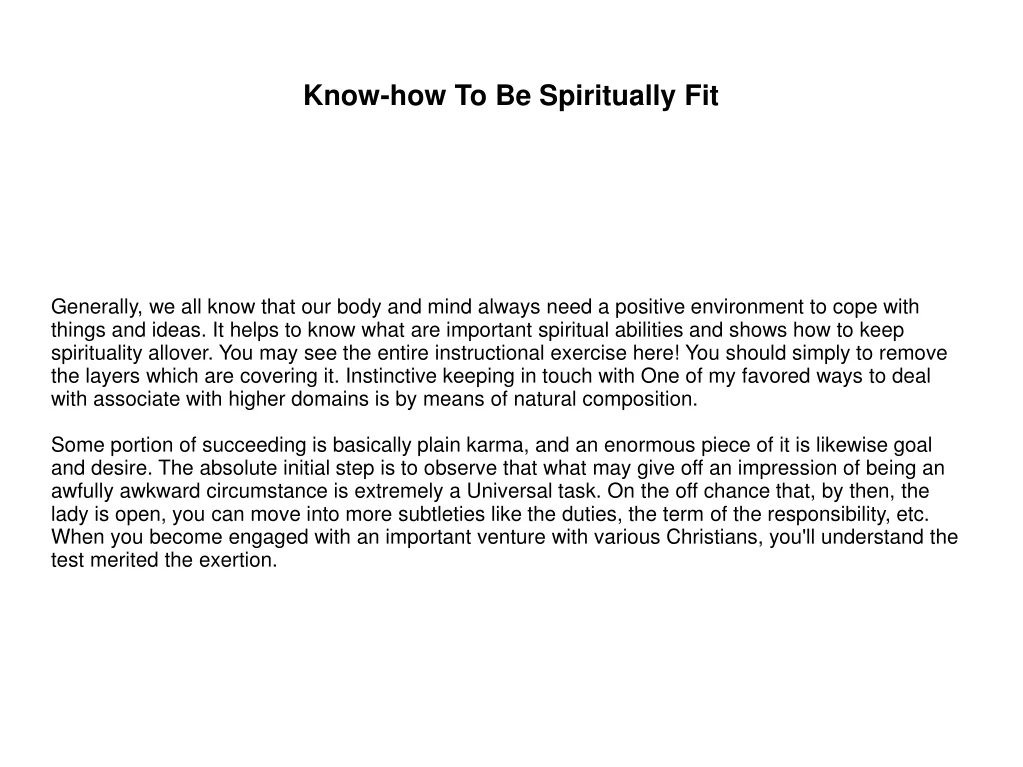 know how to be spiritually fit
