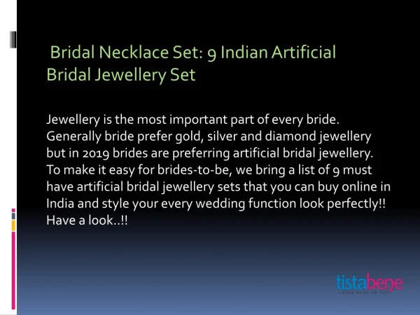 9 Types of Indian Artificial Bridal Jewellery Set