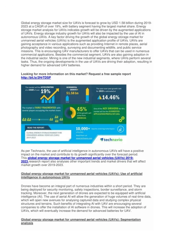 Energy Storage Unmanned Aerial Vehicle (UAV) Market Outlook 2019: Global Indutry Analysis, Recent Trend, Size and Foreca