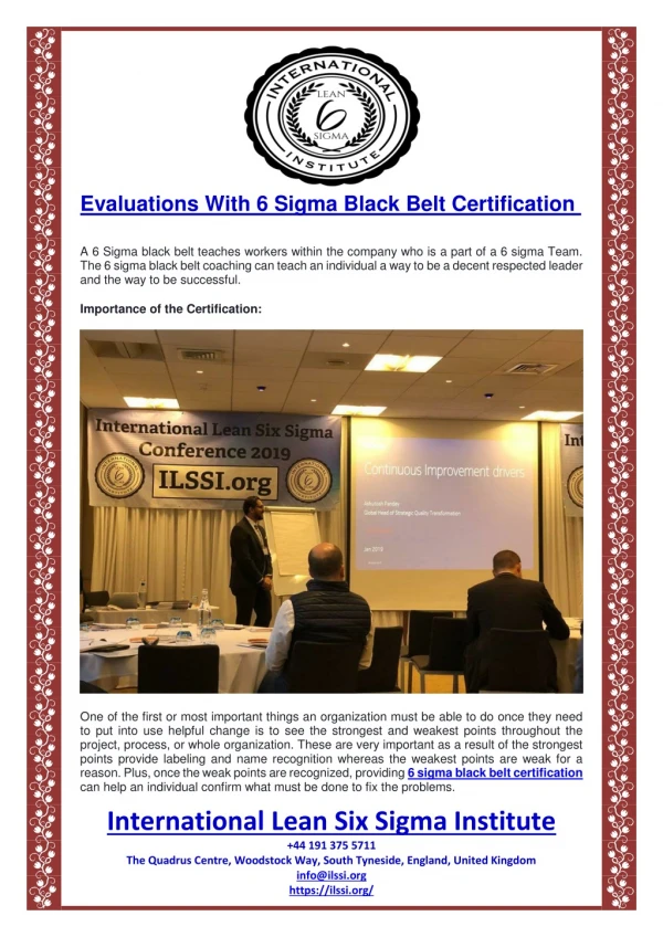 Evaluations With 6 Sigma Black Belt Certification