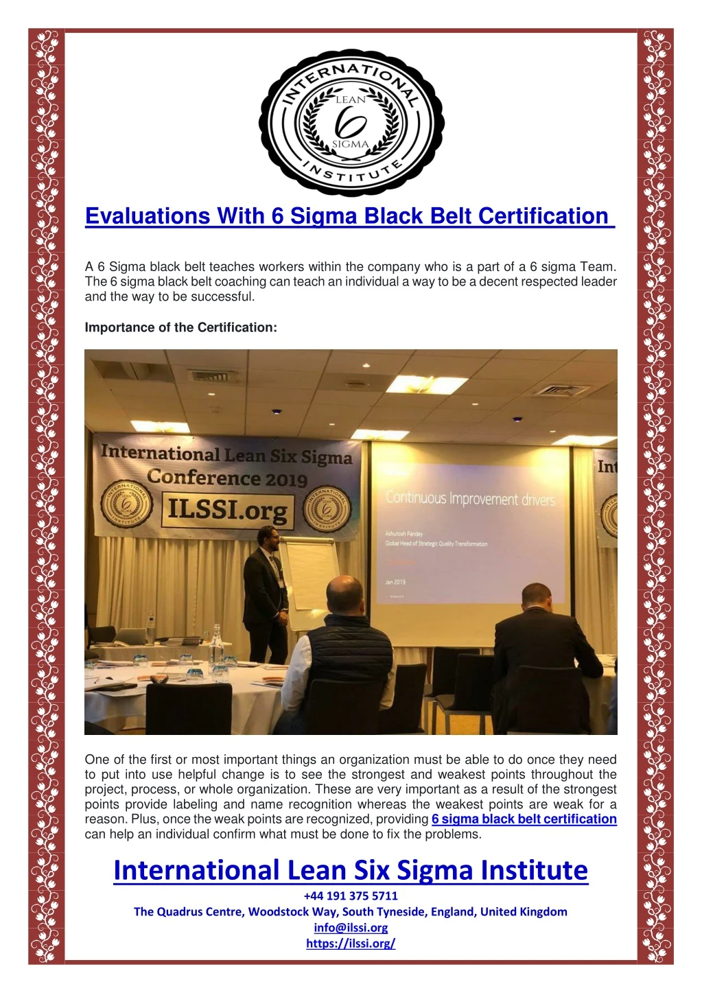 evaluations with 6 sigma black belt certification