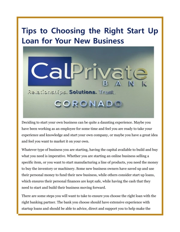 Tips to Choosing the Right Start Up Loan for Your New Business