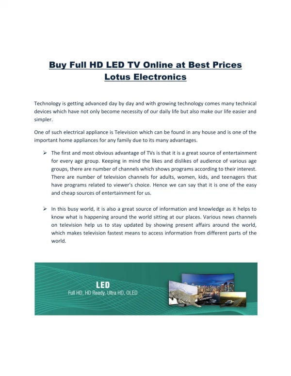 Full HD - Buy Full HD LED TV Online at Best Prices | Lotus Electronics