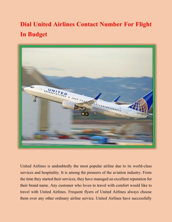 United Airlines Contact Number to the best air-tickets