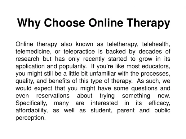 Why Choose Online Therapy